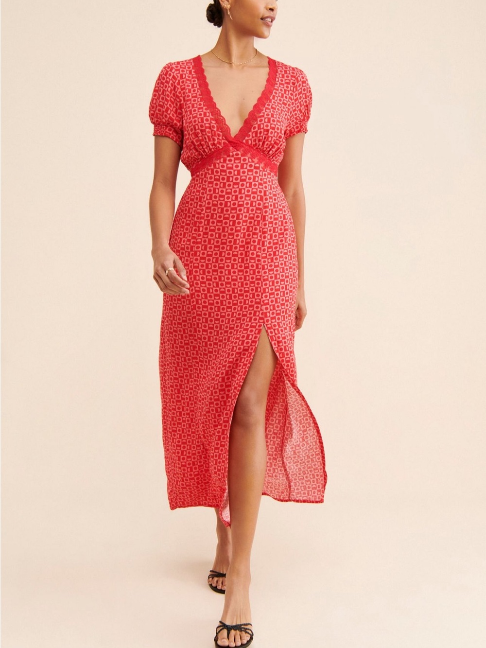 Free People Small Marley Maxi Dress V-Neck Maxi Dress Side Slit short sleeve